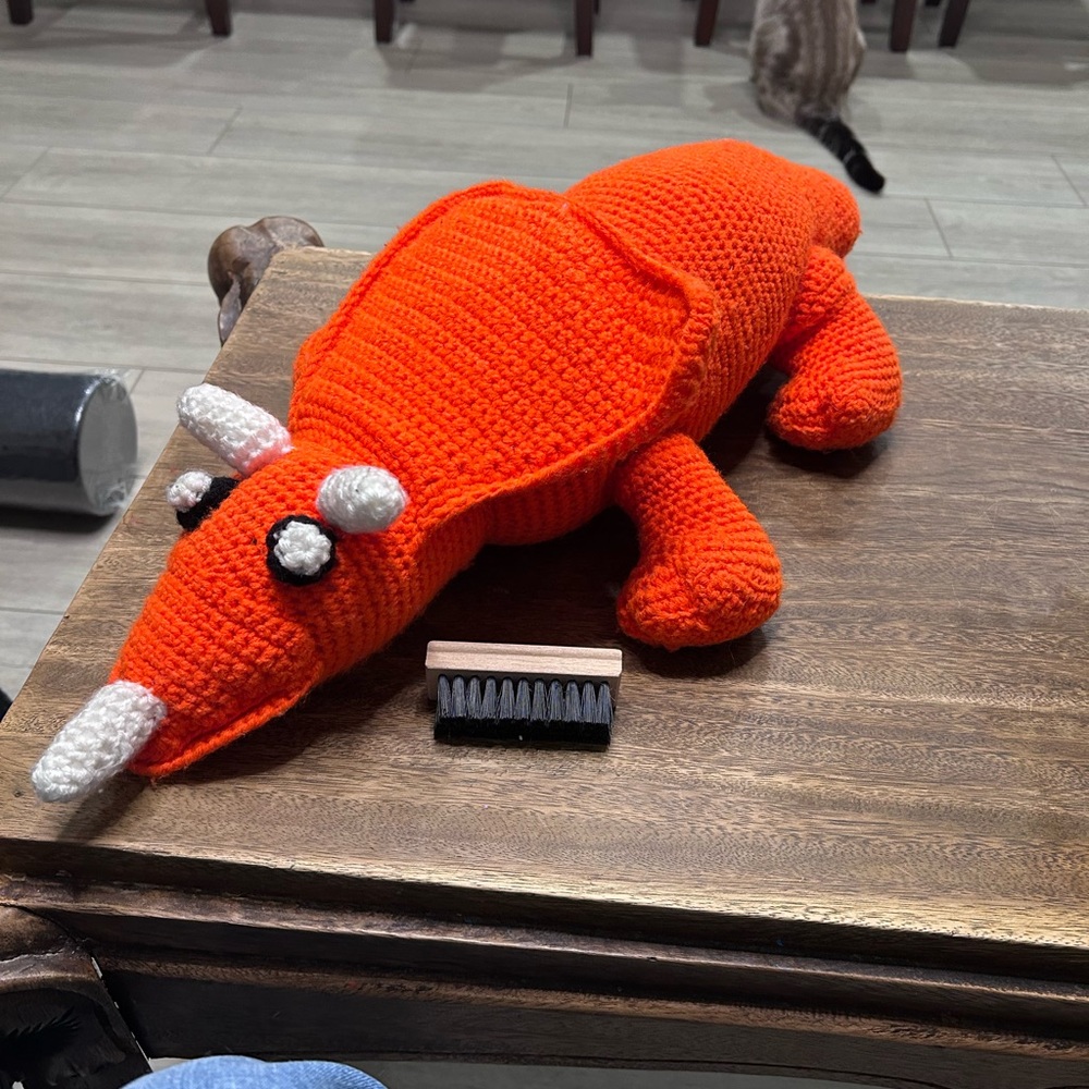 Handmade Large Orange Crochet Triceratops Dinosaur Plush Stuffed Toy Kids Soft